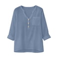 thumbnail image 5 of Puyaiuu Womens Tops 3/4 Sleeve V Neck Linen Button Down Shirts Business Casual Outfit Basic Tees Summer Top Gift, 5 of 9