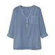 thumbnail image 5 of TaTaai 2026 Spring Womens V Neck Button Front Tee 3/4 Sleeve Loose Blouse Casual Solid Color Fashion Top Linen Texture Polyester Daily Shirt Gift, 5 of 9