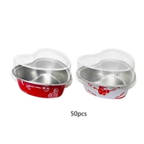 100 Pack Heart Shaped Cake Pans with Lids, 3.4oz Disposable Aluminum Foil Mini Cake Pans Cupcake Pans Flan Pan Dessert Baking Cup for Weddings Valentine Mother's Day Birthday Party Xmas