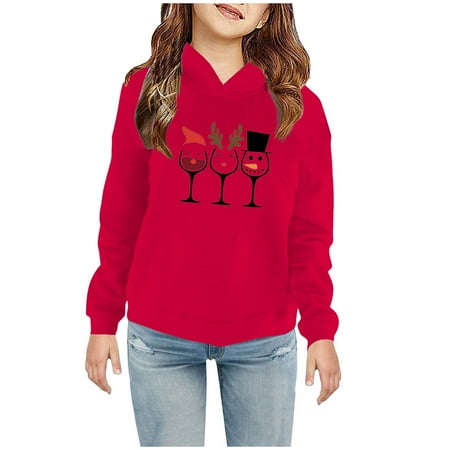 

Geire Children Christmas Plus Velvet Hooded Sweatshirt Stylish Printed Long Sleeve Crew Collar Top Loose Pullover Sweatershirts for Boys & Girls