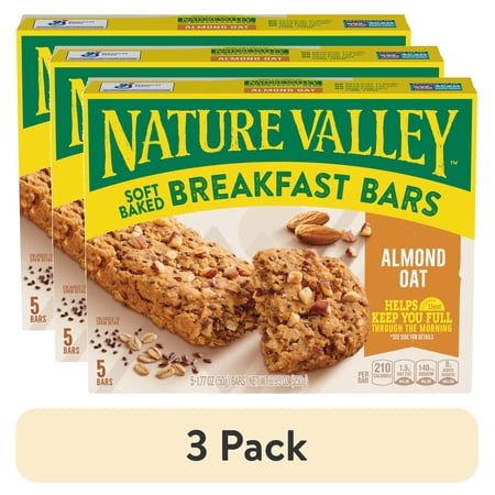 (3 pack) Nature Valley Soft Baked Breakfast Bars, Almond Oat, Morning Snacks, 5 Bars, 8.85 oz