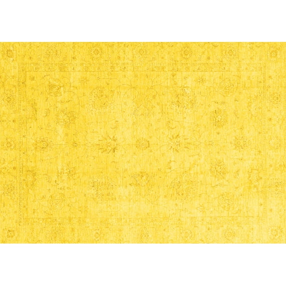 Ahgly Company Machine Washable Indoor Rectangle Oriental Yellow Traditional Area Rugs, 4' x 6'