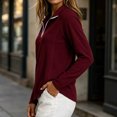 thumbnail image 5 of yeiolnoer Tops for Women Loose Fit Long Sleeve Casual Shirts Quarter Zip Lapel T Shirt for Athletic Workout(Wine,X-Large), 5 of 6