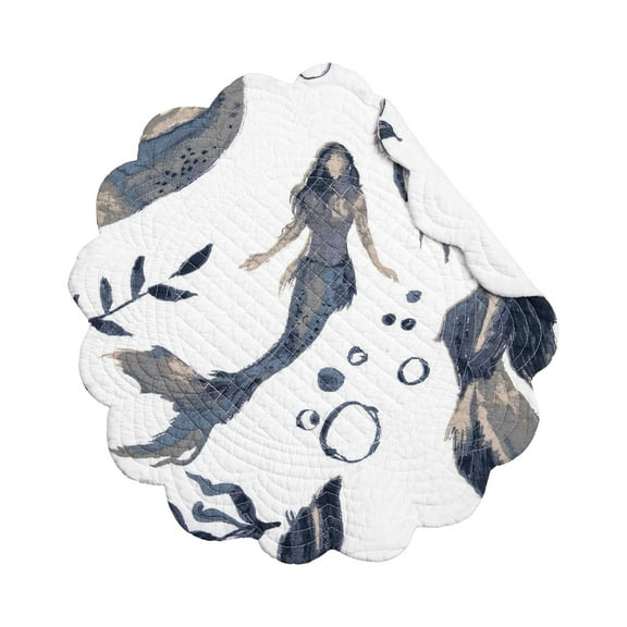 Sister Sirens Single Placemat Round Coastal Ocean Beach Nautical Blue And, 17"