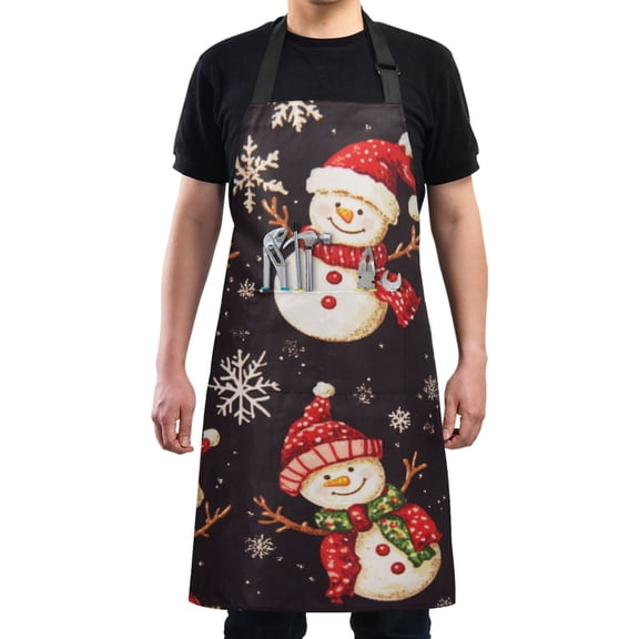 Christmas Snowman Chef Kitchen Apron with Pockets for Women Waterproof Aprons for Cooking Baking