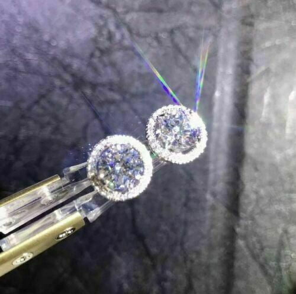 4Ct Round Lab-Created Diamond Halo Stud Earring Screw Back 14K White Gold Plated Sterling Silver
