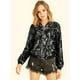 thumbnail image 3 of Chaqueta de Bombardero de Lentejuelas con Cremallera Y Manga Larga Recortada para Mujer Negro M Allegra K, 3 of 6