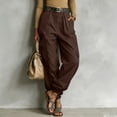 thumbnail image 5 of Karymi Workout Shorts Women Pleated Cargo Jogger Pants, Solid Wide Leg Long Trousers, Multi Large Flap Side Pockets, Elastic Cuffed Ankle Hem (Belt Not Included) Women Clothing, 5 of 6