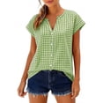 thumbnail image 6 of Plaid Shirts for Women Button Down Shirt Lapel Neck Casual Loose Womens Summer Tops, 6 of 8