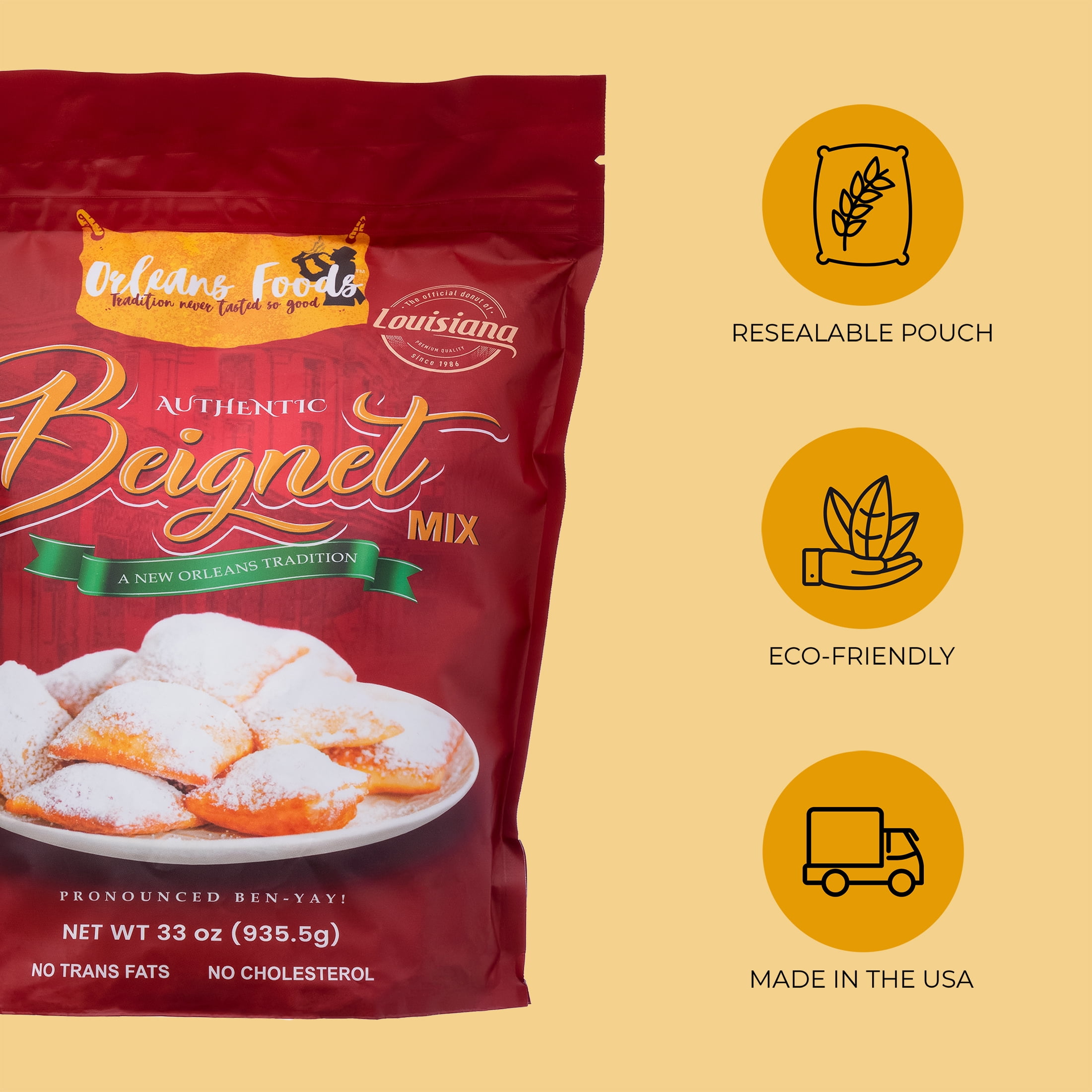 (3 pack) Orleans Foods, Authentic Beignet Mix, 33 oz (935.5 Grams),  No Trans Fats, No Cholesterol