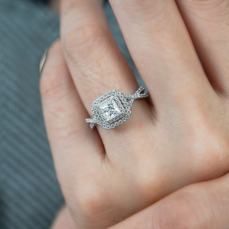 JeenMata Carat Princess Cut Moissanite Engagement Ring Bridal