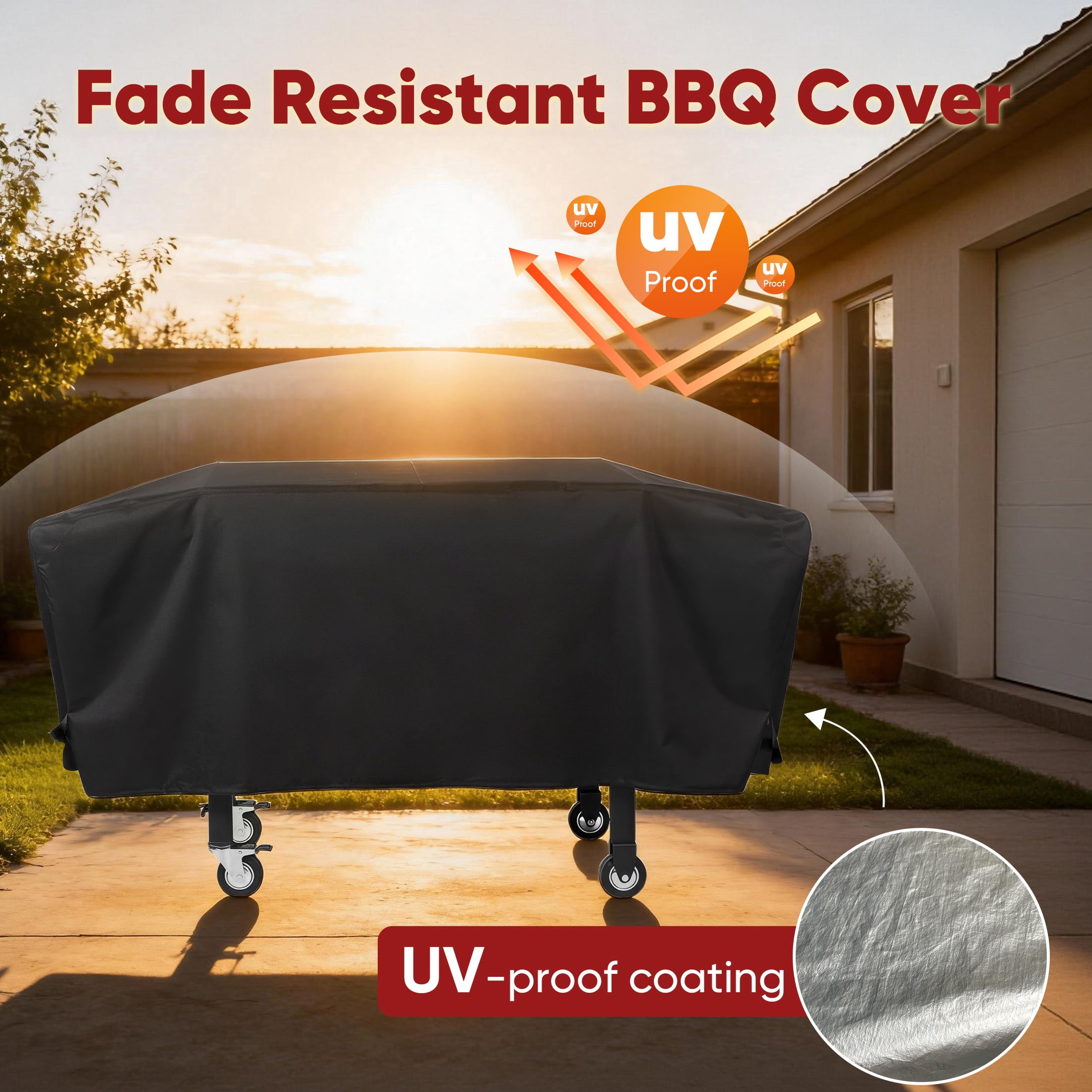 GARITIN 36 inch Griddle Cover, Waterproof Lightweight Polyester BBQ Grill Cover with Cinch Straps for 36" Griddles Cooking Station, 66" L x 22" W x 26" H, Black