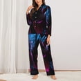 thumbnail image 2 of Yiaed Futuristic Purple Panther Print Pajamas Women's Long Sleeve Sleepwear Soft Button Down Loungewear Pjs Lounge Set Nightwear Womens Pajama Pants-Medium, 2 of 7