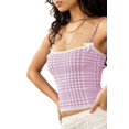 thumbnail image 2 of Women'S Y2k Gingham Square Neck Crop Tank Tops Spaghetti Strap Lace Trim Bow- Front Tops - Shirt Purple XL, 2 of 7