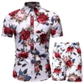 thumbnail image 2 of Stamzod Men's Suits Mens Luxury Outfit Set Short Sleeve Shirts and Shorts 2 Piece Chain Print Set Slim Button Hawaiian Shirt Suits, 2 of 3