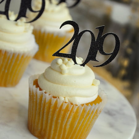 Glitter Black 2019 Graduation Cupcake Toppers. (1 Pack of 12 Toppers) Created in 1-3 Business Days. Black Graduation Party Decorations.