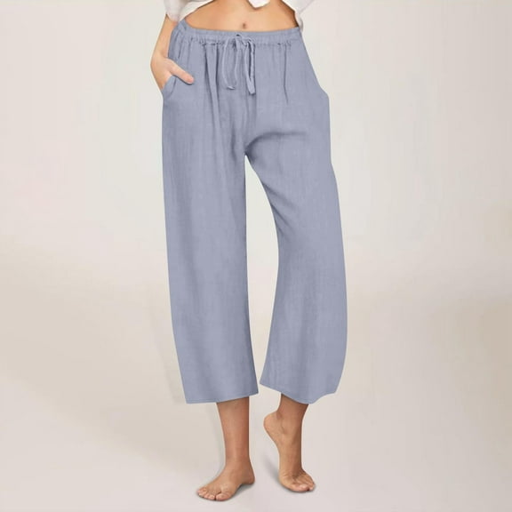 Women Capri Pants Wide Leg High Waist Crop Lounge Sweatpants Summer Casual Workout Pants with Pocket Purple XXXL