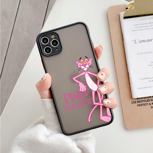 Fundas a prueba de golpes de dibujos animados para iPhone 13, 12, 11, 14 Pro Max, Mini, XR, XS, 7, 8 Plus, silicona transparente mate, divertida Pantera Rosa Fivean unisex