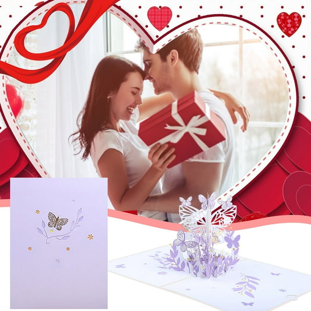 Valentine's Day 3D Greeting Card Butterfly Flower Basket Blessing 3D Paper Carving Creative Gift Postcard Paper Carving