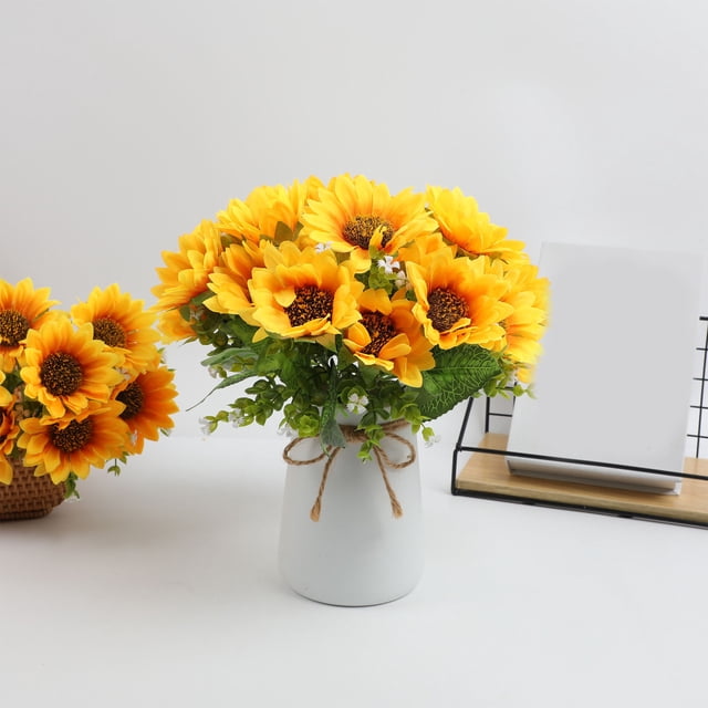 Ramo de Girasoles Artificiales - Flor Amarilla de Plástico Realista para Decoración de Bodas, Hogar, Jardín y Oficina - 31 X 20 X 20 Cm