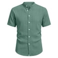 thumbnail image 7 of QTBIUQ Mens Casual Short Sleeve V-Neck Blouse Button up Lightweight Comfortable Shirt Solid Color Summer Tops Mint Green, 7 of 7