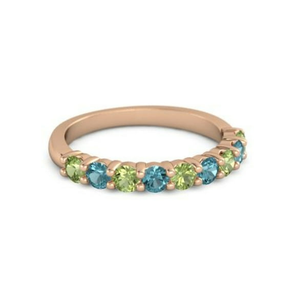 925 Silver Round 2.5MM Peridot London Blue Topaz Eternity Rose Plated Women Ring