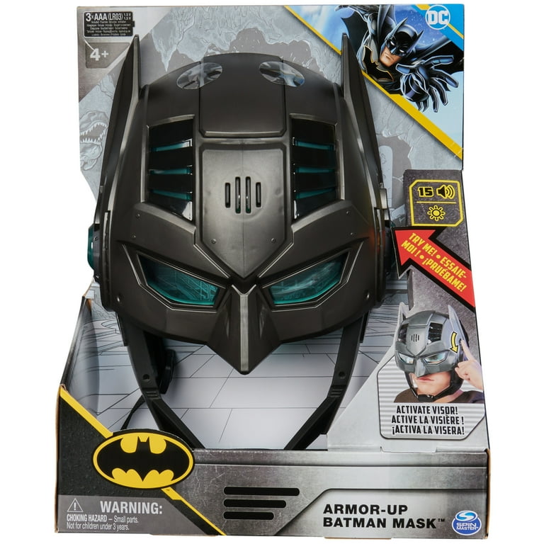 DC Comics Armor Up Batman Mask with Visor 15 Sounds Phrases Lights Super Hero Costume Kids Roleplay for Boys and Girls Ages 4