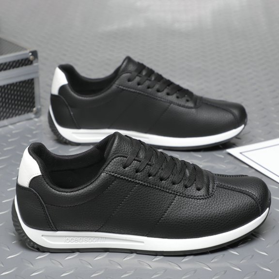 Men's White Retro Striped Leather Casual Sneakers