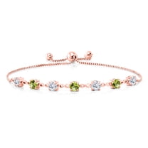 Gem Stone King 18K Rose Gold Plated Silver White Moissanite and Green Peridot Infinity Links Bracelet for Women (2.67 Cttw, Round 4.5MM, Fully Adjustable up to 9 inch)