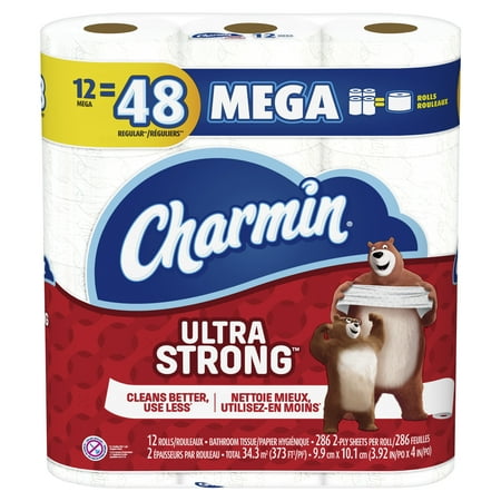 - Charmin Ultra Strong Toilet Paper 12 Mega Roll, 286 sheets per roll