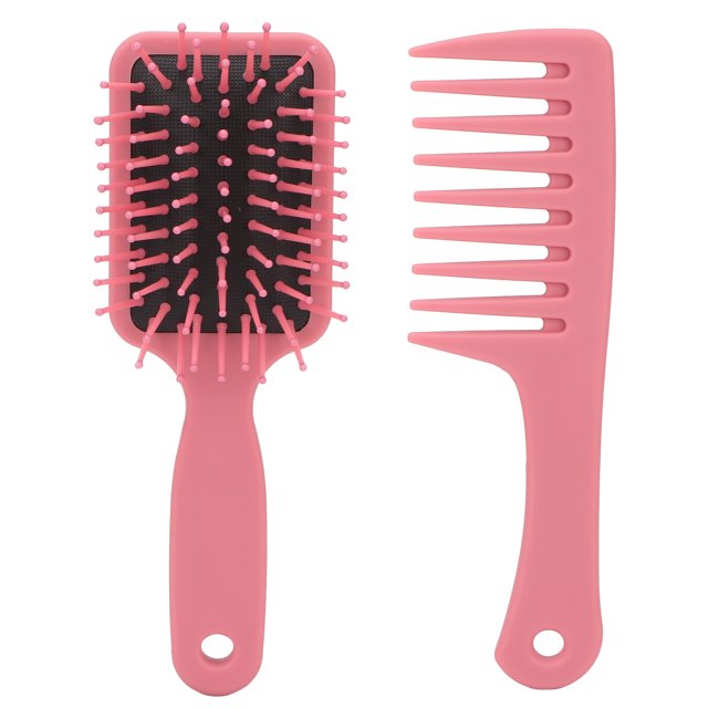Juego de peine cepillo para el cabello, 2 uds., portátil, masaje del cuero cabelludo, paleta húmeda seca, cepillo de pelo de dientes anchos, conjunto de peine rosa