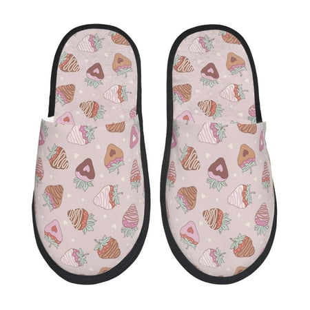 Balery Strawberry Cake Slient Indoor Furry Fleece Comfort House Shoes Soft Non-Slip Home Shoes Cotton slippers House Slippers-- Large
