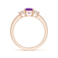 thumbnail image 2 of ANGARA Natural Amethyst and Diamond Three Stone Ring in 14K Rose Gold for Women (Size-7x5mm) | February Birthstone, Birthday, Anniversary, Jewelry Gift for Women | Natural Amethyst Ring, 2 of 9
