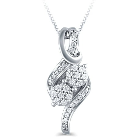 Hold My Hand 1/6 Carat T.W. Two-Stone Cluster Diamond Sterling Silver Fashion Pendant, 18