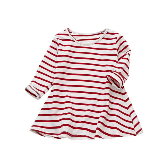 JSGEK Toddler Girls Striped T Shirt Dress Crewneck Long Sleeve Cotton Casual Loose Spring Summer Dresses Red 2 Years