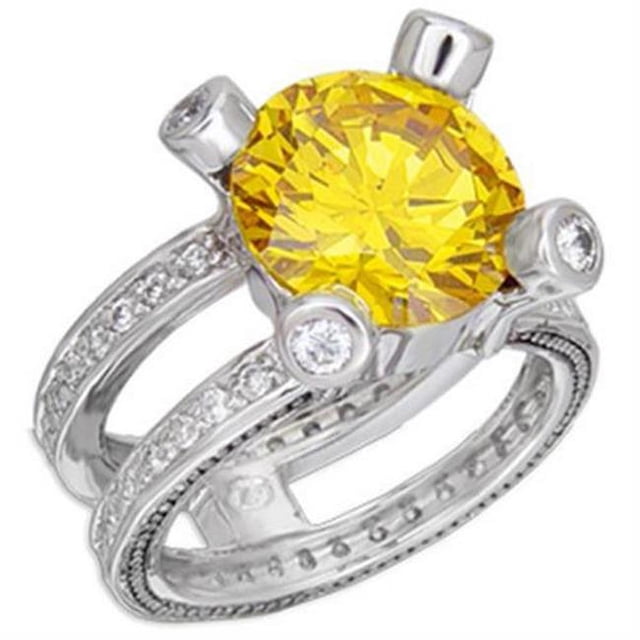 Rhodium & Ruthenium Brass Ring with AAA Grade CZ, Topaz - Size 6