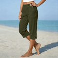 thumbnail image 4 of Womens Capri Pants Casual High Waist Elastic Straight Linen Pockets Wide Leg Pants Army Green, 4 of 5