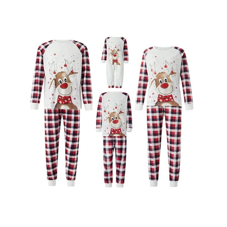 

JYYYBF Christmas Family Pajamas Matching Sets Cartoon Elk Plaid Xmas Clothes Soft Outfit Sleepwear White Baby 6-12 Months