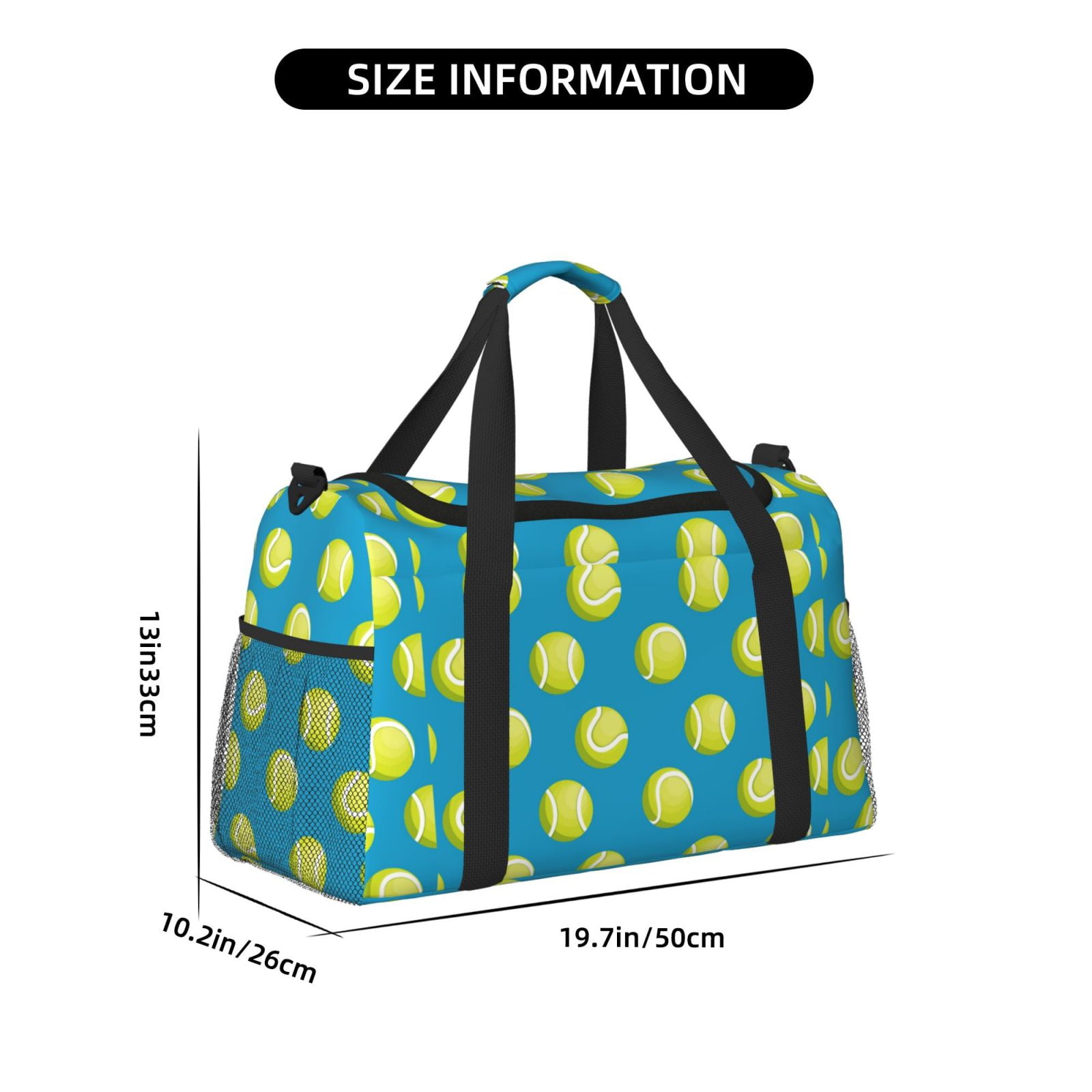 Defioc Ball Tennis Print Hand Travel Bag - Foldable Travel Duffel Bags for Men Women -Sport Gym Bag - Overnight Travel Duffel Bag - Adjustable Shoulder Strap