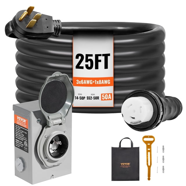 Kit de cable de generador y caja de entrada de alimentación VEVOR, 50 amperios y 25 pies