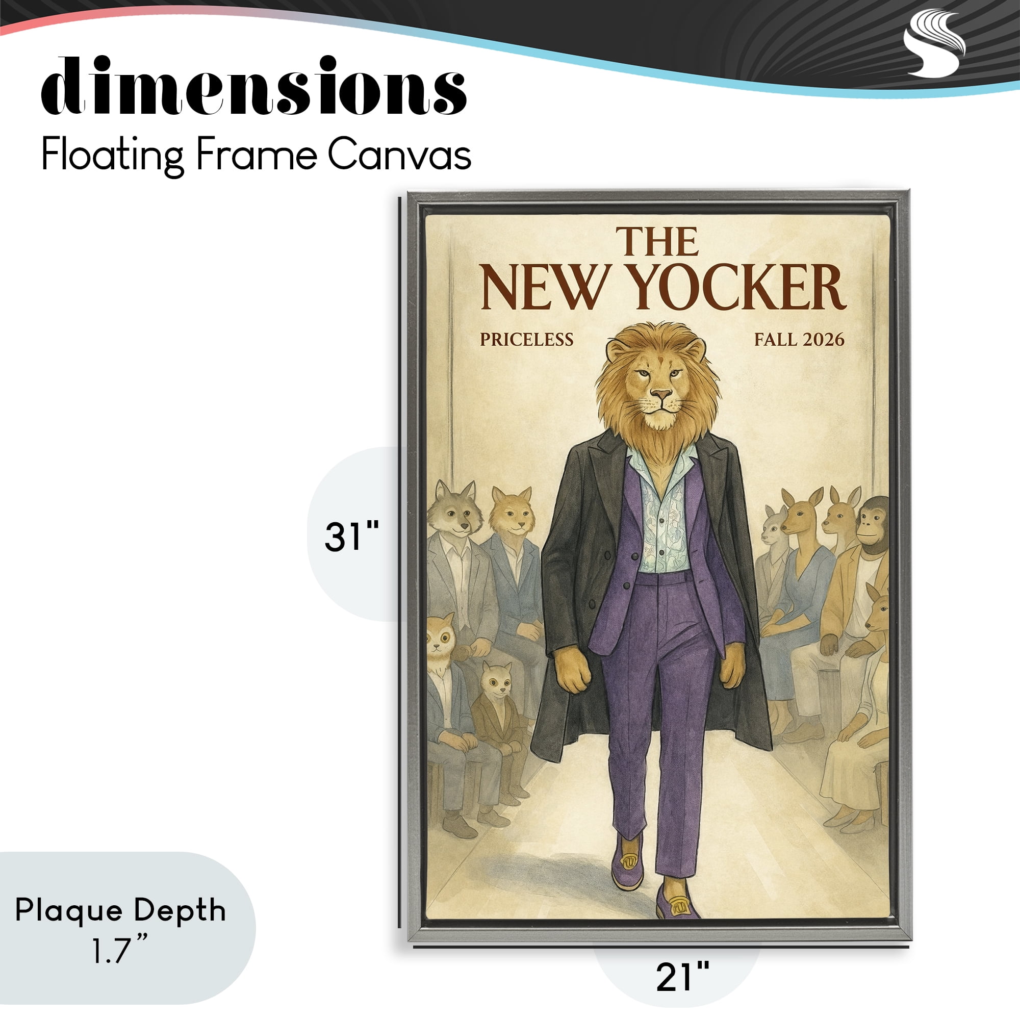 Stupell Industries New Yocker Lion Model Gray Framed Floater Canvas Wall Art, design by Grotto Studios
