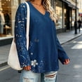 thumbnail image 5 of CHGBMOK Women's Plus Size Floral Print Pullover Long Sleeve V Neck Tops Casual Loose Fit T Shirts, 5 of 6