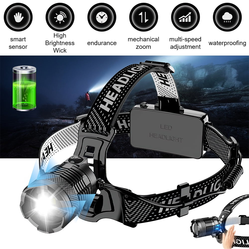 Rechargeable LED Headlamp 2500LM, IP58 Waterproof with Motion Sensor