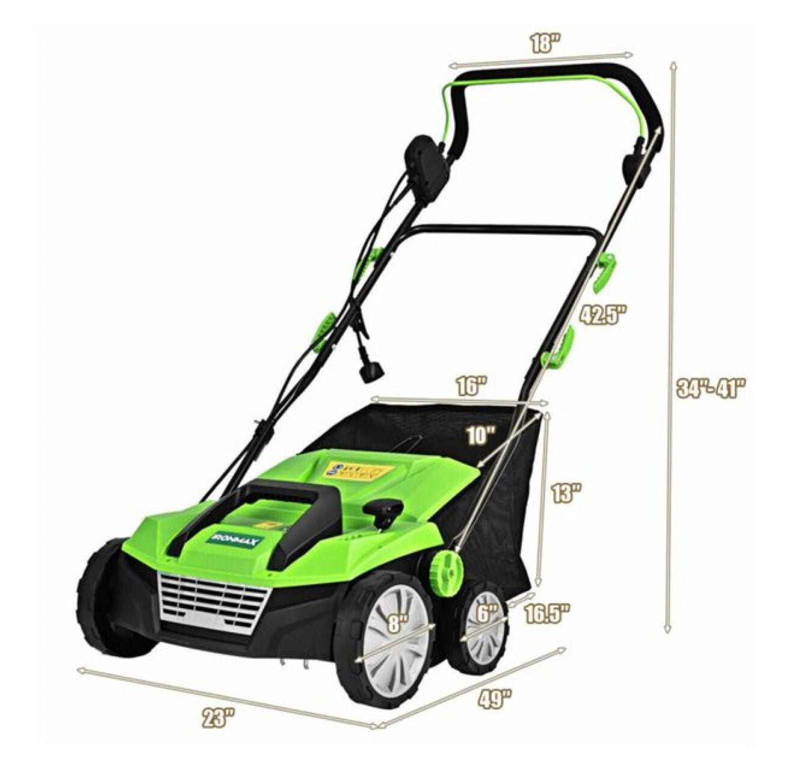 13 Inch 12 Amp Electric Scarifier with Collection Bag and Removable Blades Electric Lawn Dethatcher w/ 50L Collection Bag Green