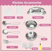 COCLUB Play Kitchen, Wooden Kids Kitchen Playset with Chalkboard, Ice Maker, Play Phone, Cookware Accessories, Microwave Toy Kitchen Gift for Boys Girls Age 3-8 Pink