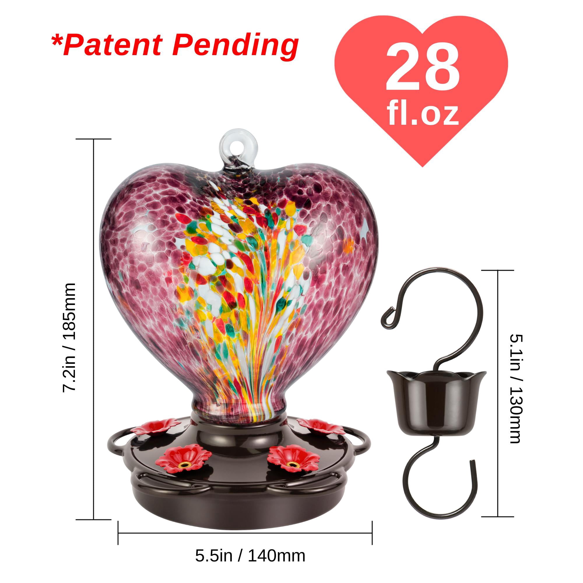 Awa Nest Leakproof Glass Hummingbird Feeder, Purple, 28 Fl Oz Capacity