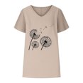 thumbnail image 4 of Jewelreauty Cotton Linen Shirts Women Short Sleeve V Neck Floral Print T-Shirts Casual Cozy Pullover Summer Tops (L, C Khaki), 4 of 4