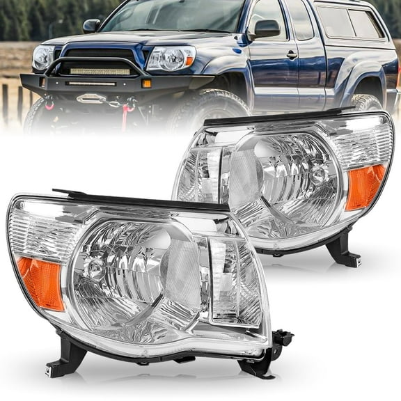 For 2005-2011 Toyota Tacoma Chrome Headlights Headlamps 05-11 Driver & Passenger
