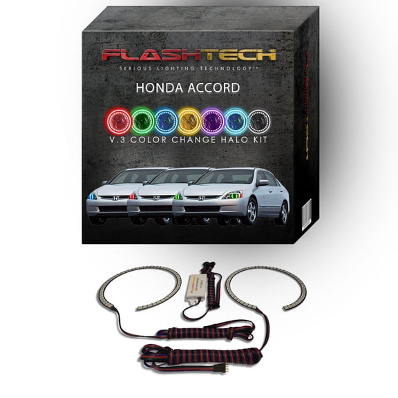 Flashtech RGB Multi Color Changing LED Halo Ring kit for 2003-2007 Honda Accord Headlights
