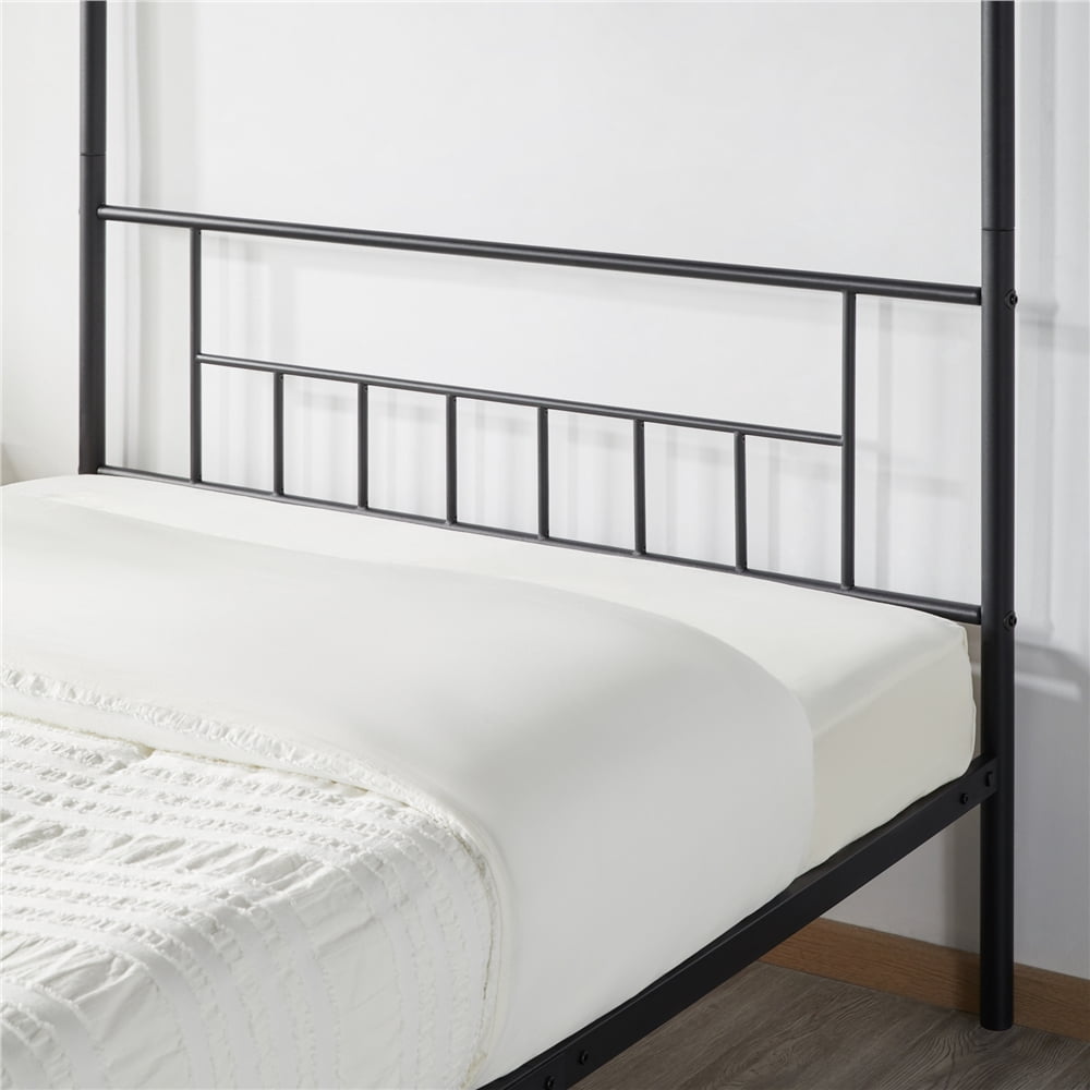 Renwick Juno Metal Canopy Frame Four Poster Bed with Headboard and Footboard, Full, Black